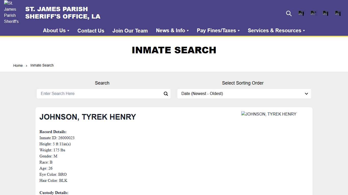 Inmate Search | St. James Parish Sheriff's Office